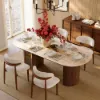 180 cm Faux Travertine Oval Dining Table with Fluted Base & Storage