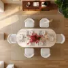 180 cm Faux Travertine Oval Dining Table with Fluted Base & Storage