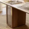 180 cm Faux Travertine Oval Dining Table with Fluted Base & Storage