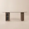180 cm Faux Travertine Oval Dining Table with Fluted Base & Storage