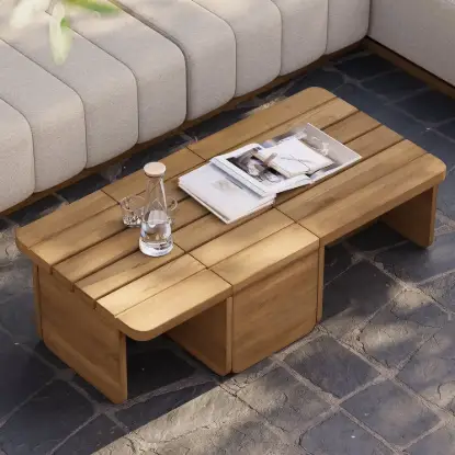 Picture of Rectangle Modular Slatted Teak Wood Outdoor Coffee Table