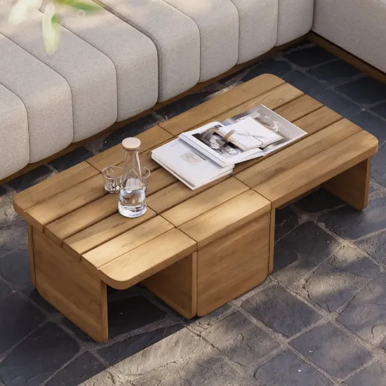 Rectangle Modular Slatted Teak Wood Outdoor Coffee Table