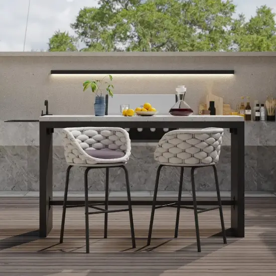 Picture of 2 Pieces Outdoor Chair Patio Woven Rope & Aluminium 965 mm Bar Stools Set with Swivel Base