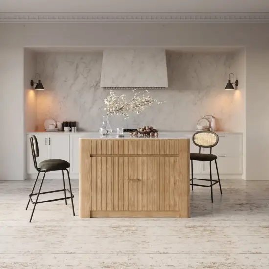 Mid-Century Modern 129 cm Glossy Sintered Stone Top Kitchen Island with Drawers, Natural