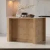 Mid-Century Modern 129 cm Glossy Sintered Stone Top Kitchen Island with Drawers, Natural