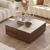 39" Square Dual Lift-Top Walnut Coffee Table with Sintered Stone Top & Storage
