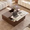39" Square Dual Lift-Top Walnut Coffee Table with Sintered Stone Top & Storage