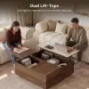 39" Square Dual Lift-Top Walnut Coffee Table with Sintered Stone Top & Storage