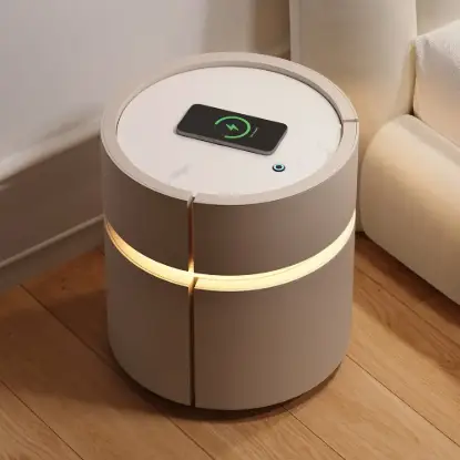 Picture of Saddle Leather 2-Drawer Smart LED Bedside Table with Wireless Charging – AUD-H1638
