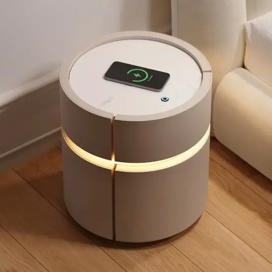 Saddle Leather 2-Drawer Smart LED Bedside Table with Wireless Charging – AUD-H1638