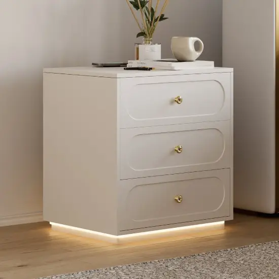 Krila Floating 3-Drawer LED Smart Bedside Table with Light – Square – AUD-H1641