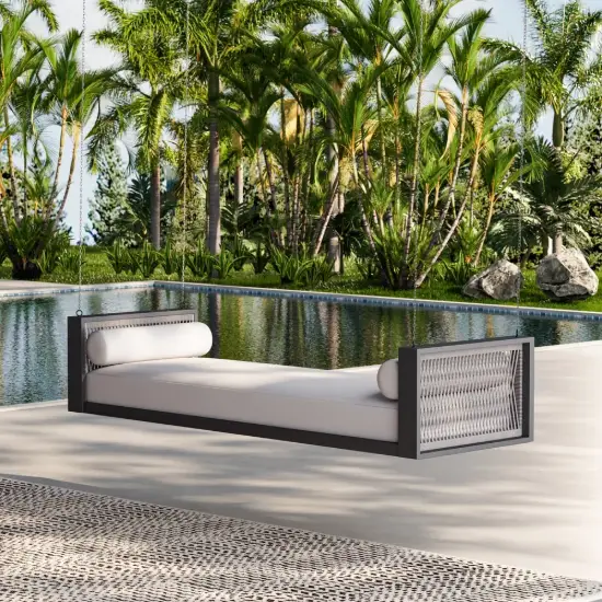 Fencura Outdoor Garden Swing Daybed with Cushion – Dark Grey