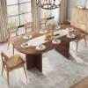 Modern Oval Walnut Dining Table with Faux Travertine Top for 8 People