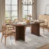 Modern Oval Walnut Dining Table with Faux Travertine Top for 8 People