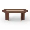 Modern Oval Walnut Dining Table with Faux Travertine Top for 8 People