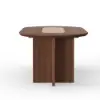 Modern Oval Walnut Dining Table with Faux Travertine Top for 8 People