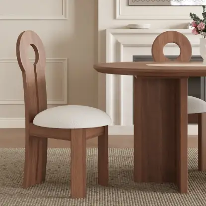 Picture of Modern Ash Wood Walnut Dining Chair with Boucle Upholstery