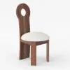 Modern Ash Wood Walnut Dining Chair with Boucle Upholstery