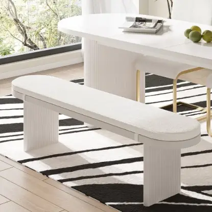 Picture of Fluve 1600mm White Dining Bench with Boucle Removable Cushion