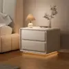Modern 2-drawer off-white MDF Nightstand with USB and Lighting Set of 2 – 50cm