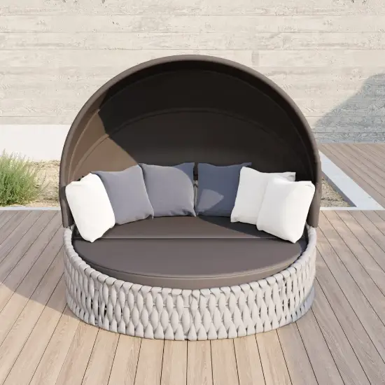 Cocaro 2-Piece Outdoor Weatherproof Daybed with Foldable Sun Canopy (220 cm) in Gray