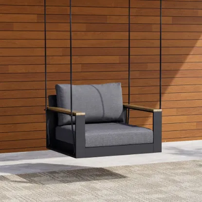 Tevara Outdoor Teak & Aluminium 1-Seater Swing Sofa in Grey