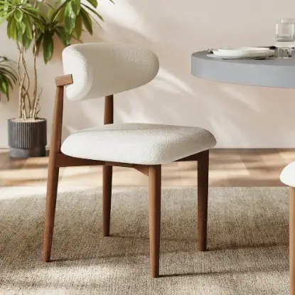 Picture of Modern Boucle Dining Chair with Walnut Rubber Wood Legs, 1 Piece