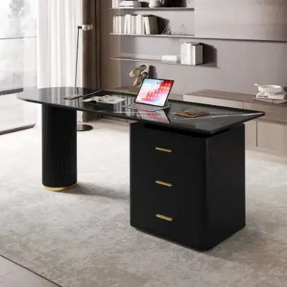 Picture of Modern 71" L-Shaped Curved Desk with Sintered Stone Top