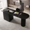 Modern 71" L-Shaped Curved Desk with Sintered Stone Top