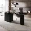 Modern 71" L-Shaped Curved Desk with Sintered Stone Top