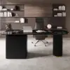 Modern 71" L-Shaped Curved Desk with Sintered Stone Top