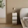 Picture of Humply White Faux Leather Narrow Nightstand with Charging Station, Set of 2