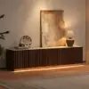 Aura 213 cm Ash Wood Fluted Walnut TV Unit with Sintered Stone Top