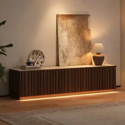 Picture of Aura 213 cm Ash Wood Fluted Walnut TV Unit with Sintered Stone Top
