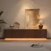 Aura 213 cm Ash Wood Fluted Walnut TV Unit with Sintered Stone Top
