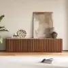Aura 213 cm Ash Wood Fluted Walnut TV Unit with Sintered Stone Top