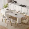 Expandable Kitchen Island with Marble-Pattern Sintered Stone Top 180-210cm