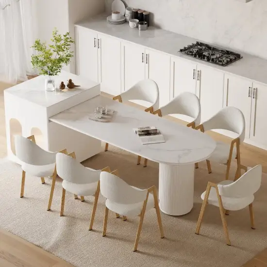 Expandable Kitchen Island with Marble-Pattern Sintered Stone Top 180-210cm