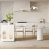Expandable Kitchen Island with Marble-Pattern Sintered Stone Top 180-210cm