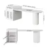 Expandable Kitchen Island with Marble-Pattern Sintered Stone Top 180-210cm