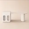 Expandable Kitchen Island with Marble-Pattern Sintered Stone Top 180-210cm