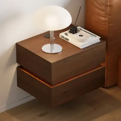 Picture of Lumio Walnut 2-Drawer Floating LED Bedside Table with Charging Station