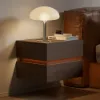 Lumio Walnut 2-Drawer Floating LED Bedside Table with Charging Station