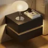 Lumio Black 2-Drawer Floating LED Bedside Table with Charging Station