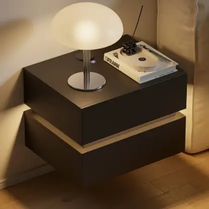 Picture of Lumio Black 2-Drawer Floating LED Bedside Table with Charging Station