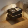 Lumio Black 2-Drawer Floating LED Bedside Table with Charging Station