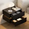 Lumio Black 2-Drawer Floating LED Bedside Table with Charging Station
