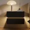 Lumio Black 2-Drawer Floating LED Besidetable with Charging Station, Set of 2