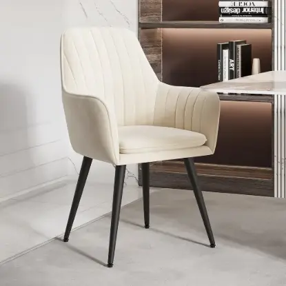 Picture of Modern Dining Chair Beige Velvet Upholstered Dining Chairs With Arms (Set of 2)