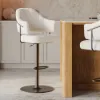 Modern Warm White Boucle Adjustable Swivel Counter Stool with Matte Black Base, 1 Piece